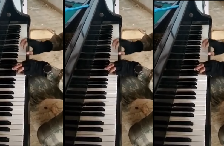 Erməni pianosunda "İncə bellim" çalan əsgərimiz