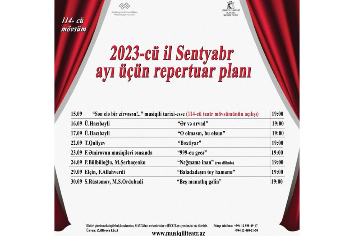 Musiqili Teatrın sentyabr repertuarı 