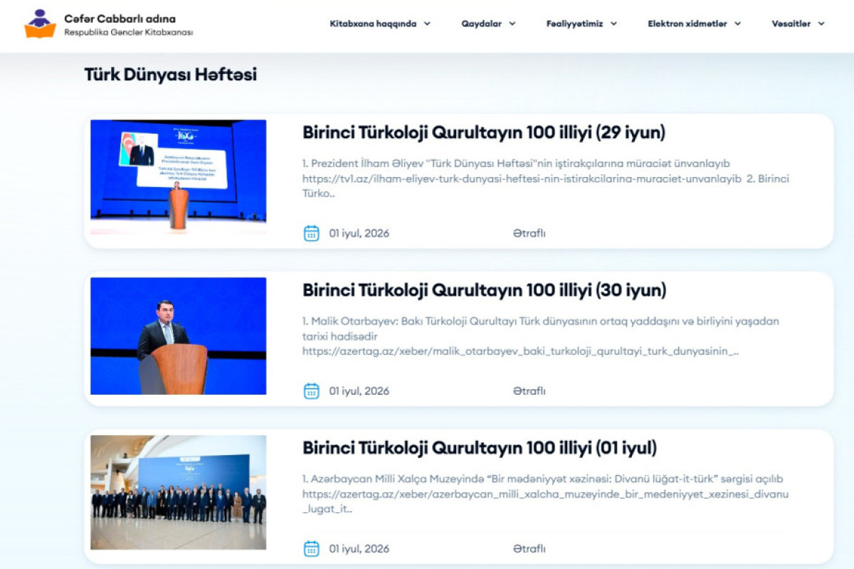 "Türk Dünyası Həftəsi”  adlı elektron resurs bazası istifadəçilərin ixtiyarına verildi