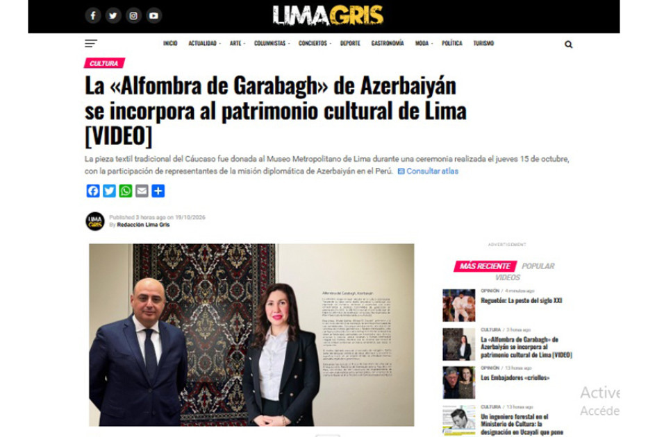 Azərbaycanın “Qarabağ xalçası” Lima Metropoliten Muzeyinin mədəni irs kolleksiyasında