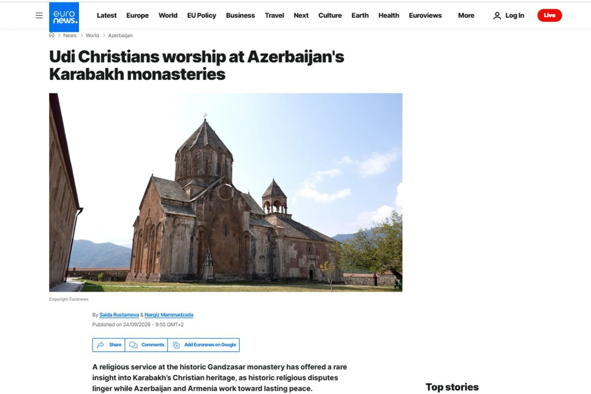 “Euronews”: "Udi zəvvarları üçün Gəncəsər Monastırına qayıdış dərin tarixi əlaqənin bərpasıdır" 